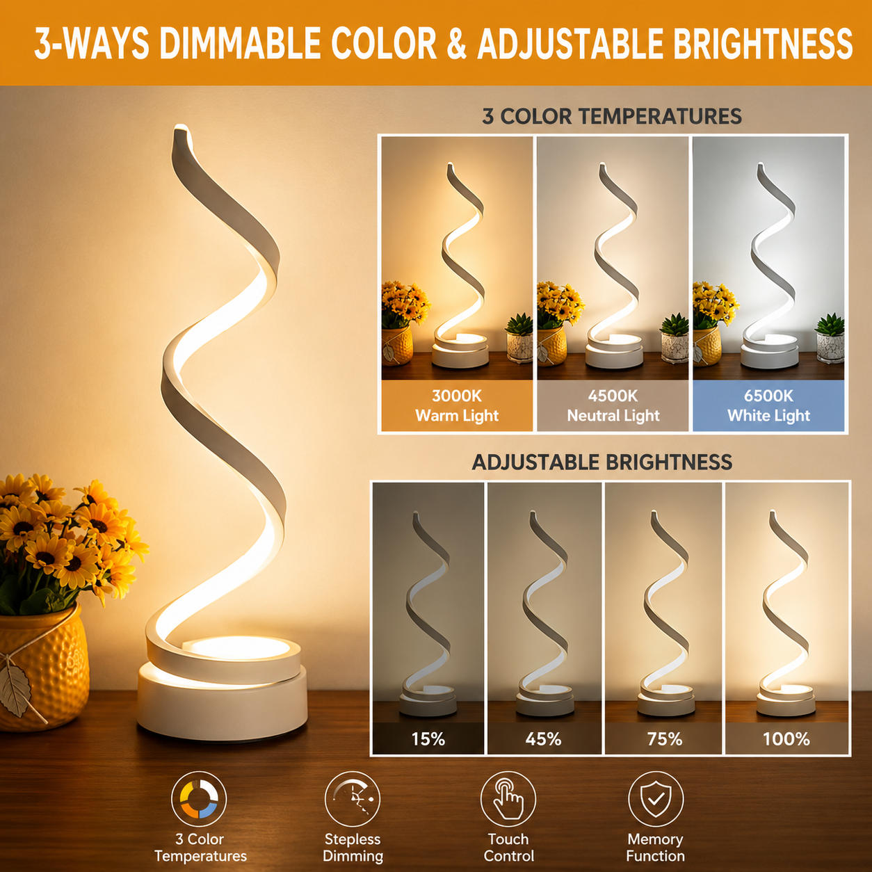 Spiral Touch Bedside Lamp