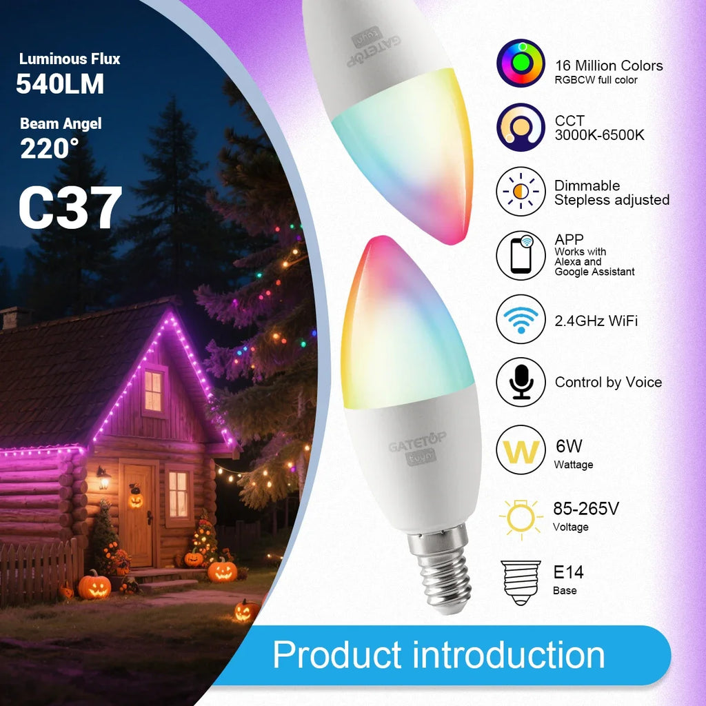 Smart RGB LED Candle Bulb E14 WiFi