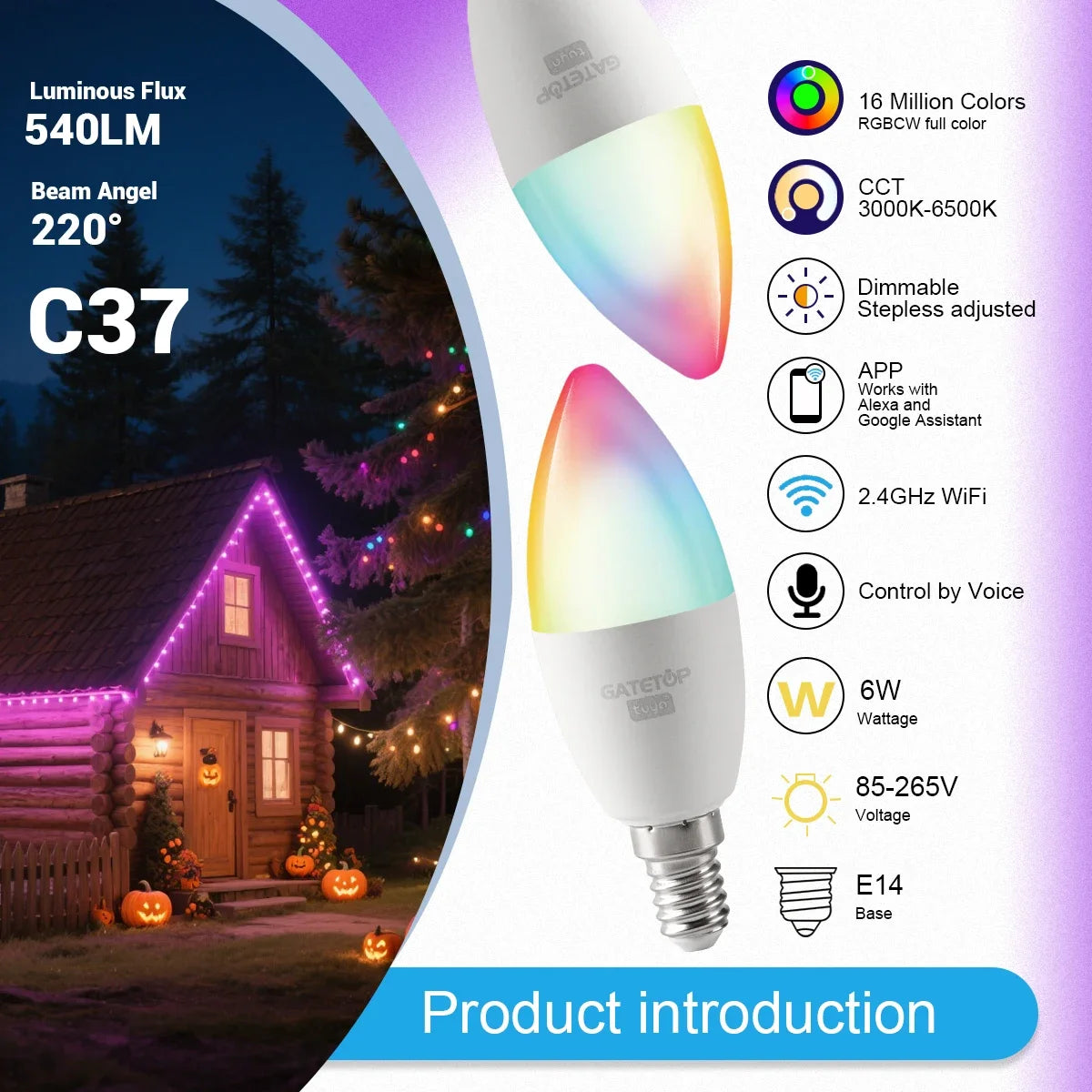 Smart RGB LED Candle Bulb E14 WiFi