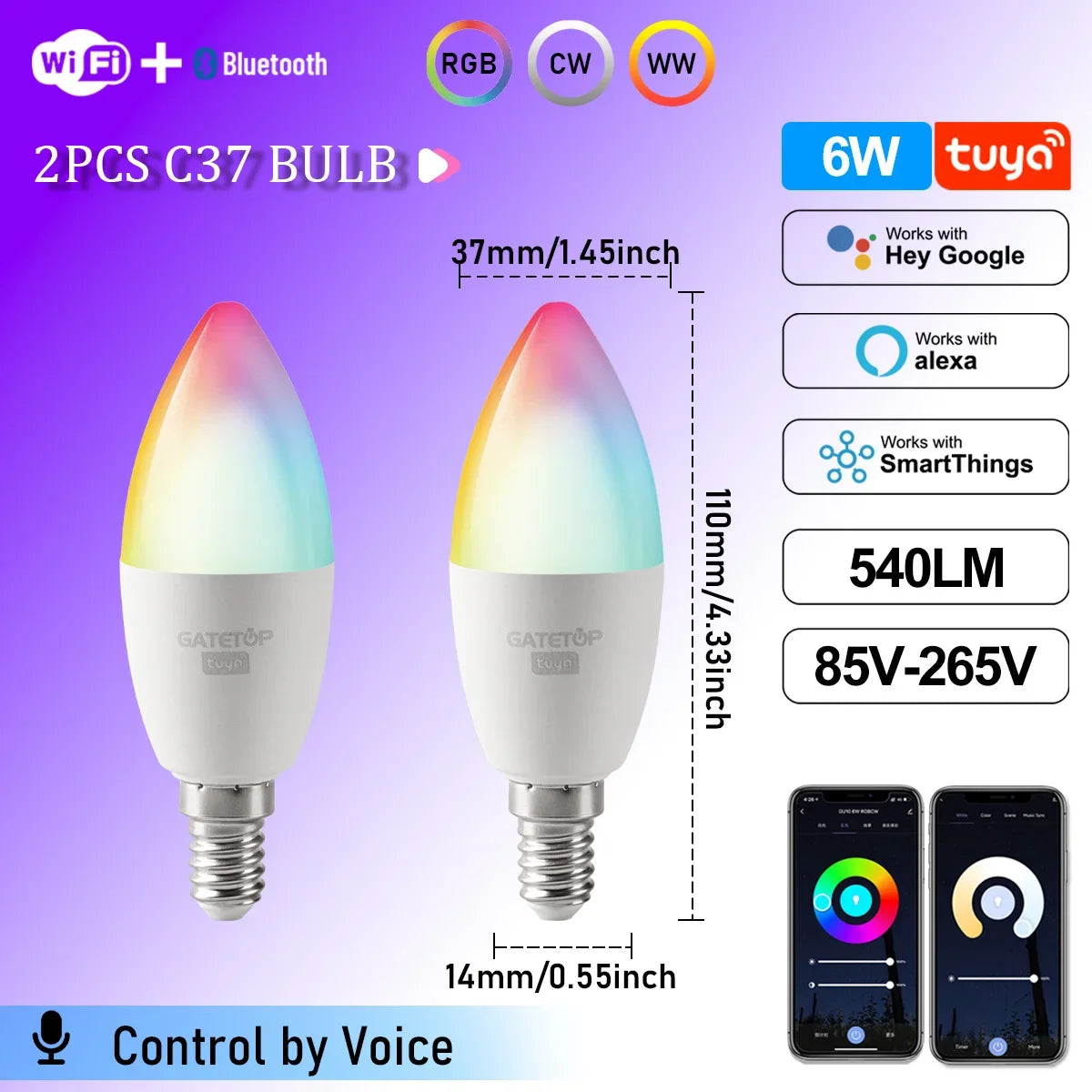 Smart RGB LED Candle Bulb E14 WiFi