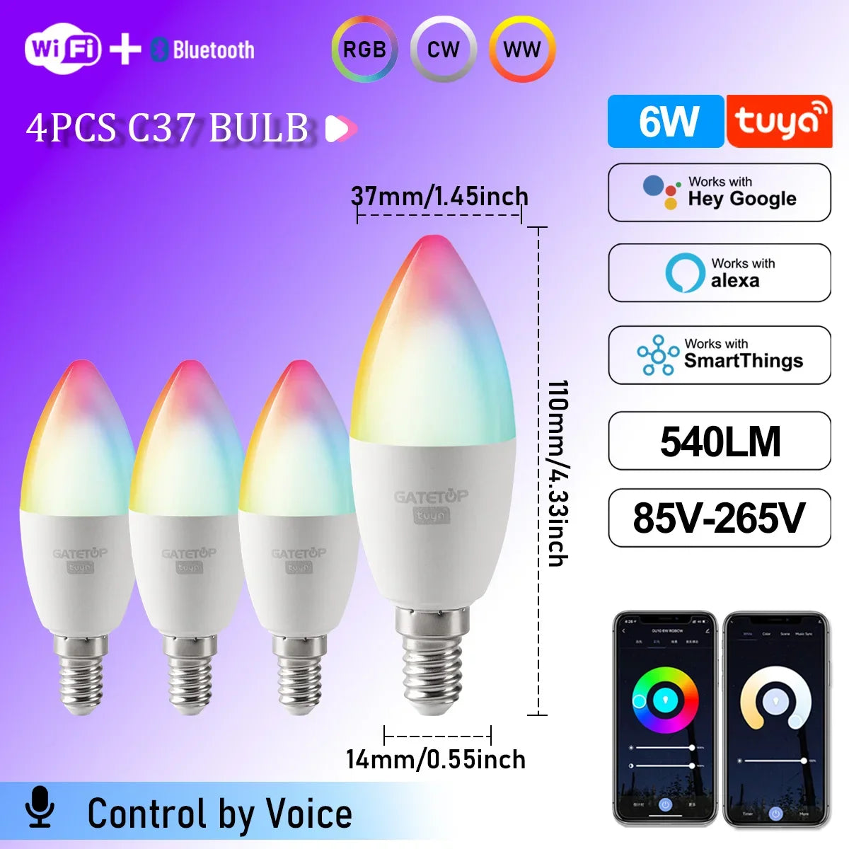 Smart RGB LED Candle Bulb E14 WiFi