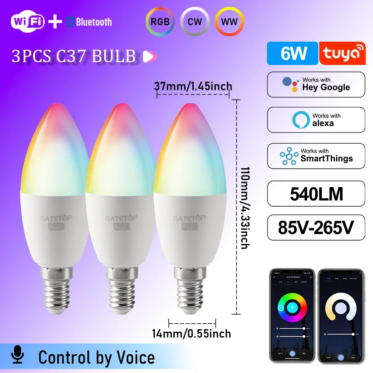 Smart RGB LED Candle Bulb E14 WiFi